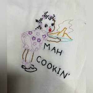 Kitsch Girl Embroidered Vintage Flour Sack Baking Towel 36x24” Wh Stitching